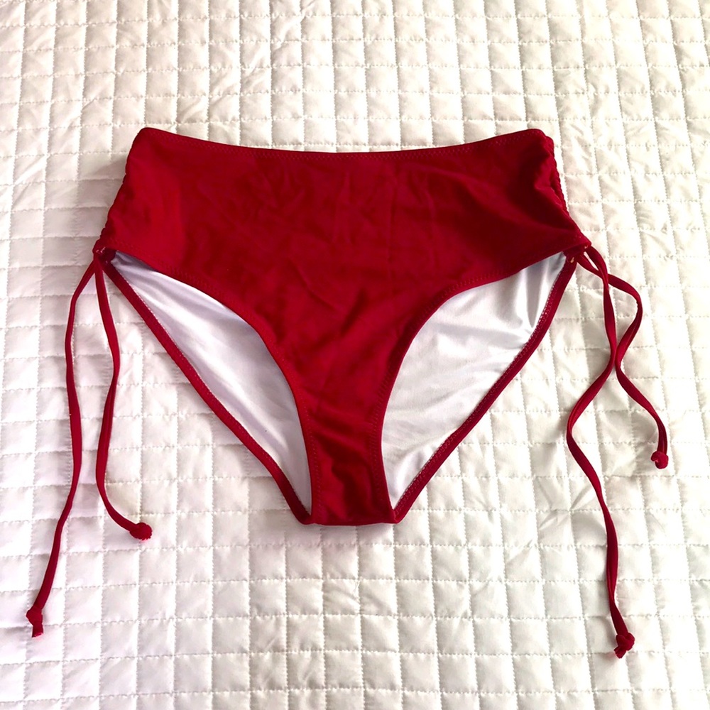 Beachsissi high waisted crimson red bikini bottom ties